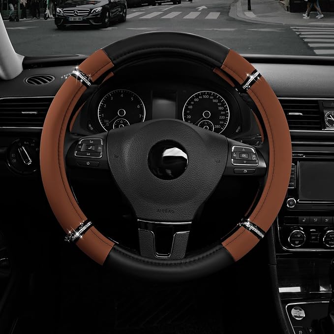 Road Comfort Leather Steering Wheel Cover – Premium Anti-Slip Car Steering Wheel Grip Cover – Universal Fit for 14.5”–15” Cars, Trucks & SUVs - Purple
