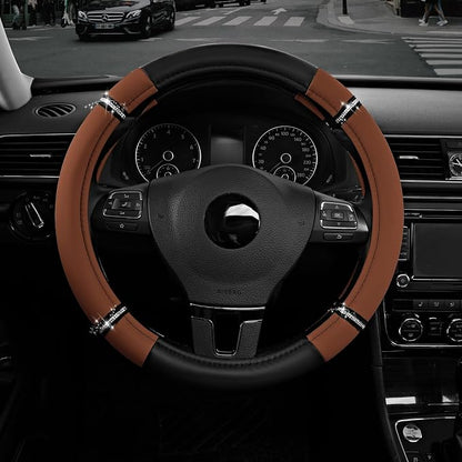 Road Comfort Leather Steering Wheel Cover – Premium Anti-Slip Car Steering Wheel Grip Cover – Universal Fit for 14.5”–15” Cars, Trucks & SUVs - Purple