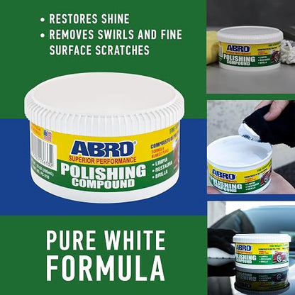 ABRO Polishing Compound 10 oz — Car Polish & Scratch Remover for Vehicles, Swirl Marks, Oxidized Paint, Scuffs, Buffing, Gloss Restoration & Auto Detailing