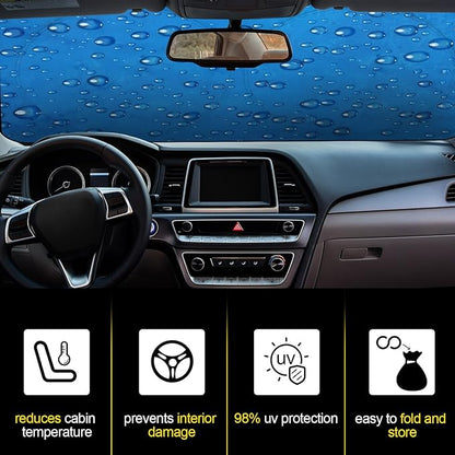 Woanger Windshield Sun Shade Foldable Car Front Window Covers for Car Accessories Sun Heat UV Rays Visor Protector Protection for Universal Cars SUV Truck (Water Droplet)