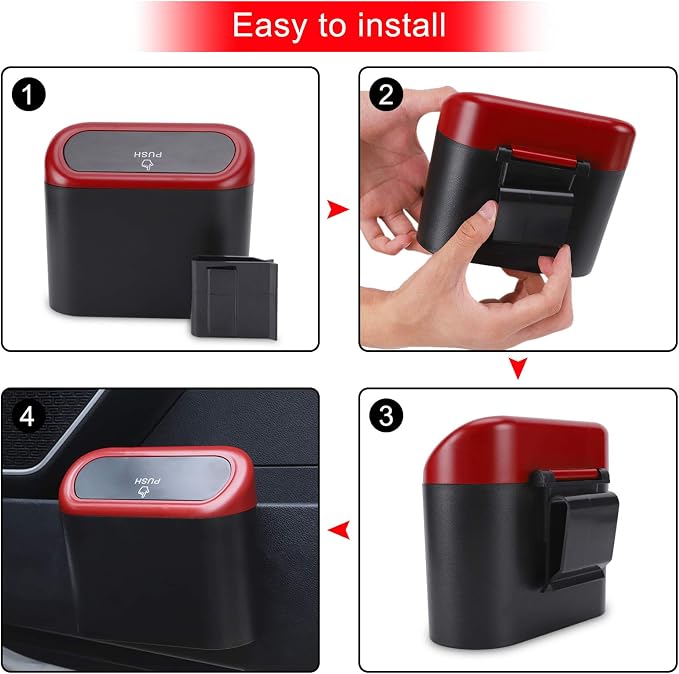 Accmor Car Trash Can with Lid, 2 Packs Mini Vehicle Trash Bin Car Dustbin Garbage Organizer Holder with 2 Roll Trash Bag, Portable Hanging Leakproof Cars Storage Bag Container for Auto, SUV (Red)