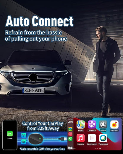 Wireless CarPlay Adapter for Apple CarPlay, Converts Wired CarPlay to Wireless, Plug and Play, No Latency, Auto Connect Easy Setup Fit for Cars with Built-in CarPlay and iPhone iOS 10+ (Grey)