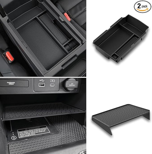 YPHUIKI 2PCS Center Console Organizer Compatible with Honda CRV 2023 2024 2025 2026 Accessories CR-V Hybrid Sport Armrest Storage Box Organizer Tray ABS Material