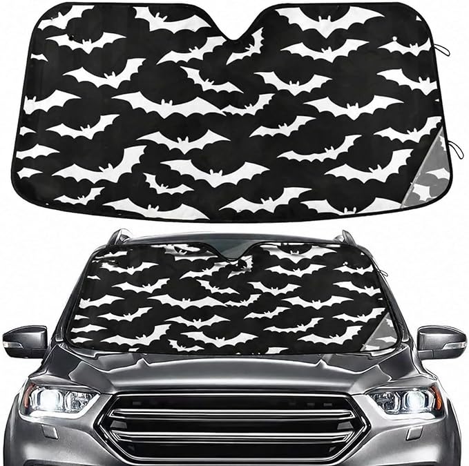 White Bats on Black Windshield Sun Shade for Car Auto SUV Truck Foldable Front Window Sunshade Sun Visor Protector Block UV Rays Reflect Heat, 55" x 28"