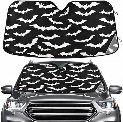 White Bats on Black Windshield Sun Shade for Car Auto SUV Truck Foldable Front Window Sunshade Sun Visor Protector Block UV Rays Reflect Heat, 55" x 28"
