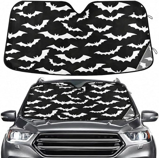 White Bats on Black Windshield Sun Shade for Car Auto SUV Truck Foldable Front Window Sunshade Sun Visor Protector Block UV Rays Reflect Heat, 55" x 28"