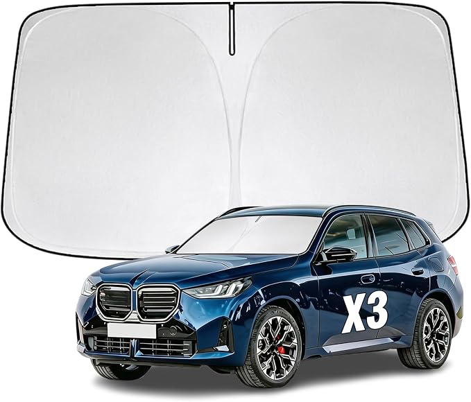 Windshield Sun Shade for BMW X3 2025 2026 Sunshade 300T Windshield Cover Shield Protector Blocks UV Rays Custom Fit X3 Front Window Shades Windshield Accessories Keep Cool Foldable