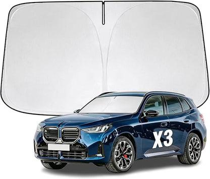 Windshield Sun Shade for BMW X3 2025 2026 Sunshade 300T Windshield Cover Shield Protector Blocks UV Rays Custom Fit X3 Front Window Shades Windshield Accessories Keep Cool Foldable