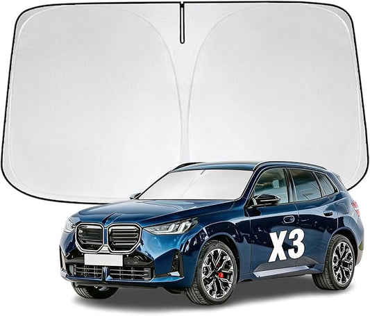 Windshield Sun Shade for BMW X3 2025 2026 Sunshade 300T Windshield Cover Shield Protector Blocks UV Rays Custom Fit X3 Front Window Shades Windshield Accessories Keep Cool Foldable