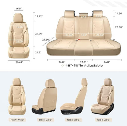 Coverado Car Seat Covers Full Sets, 5 Piece Car Seat Protector Waterproof Leather Seat Cushion Universal Fit for Truck Automotive Vehicles Beige