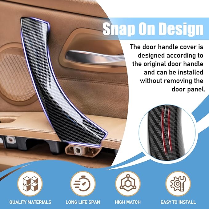Compatible with BMW 3 Series Door Handle Covers E90/E91/E92/E93 2004-2011,6PCS Left Right Passenger Interior Door Pull Handle for 318i,320i,323i,325i,328i,330i,335i(Carbon Fiber Pattern)