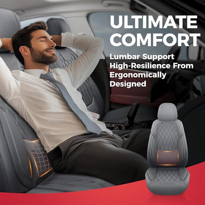 FREESOO Gray Car Seat Cover Full Set - Faux Nappa Leather Seat Covers for Cars, Luxury Breathable Waterproof Front Seats Cushion Protectors with Lumbar Support, Universal Fit for Sedans SUVs Pickups