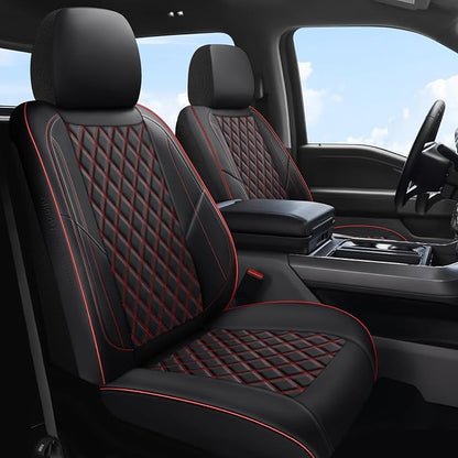 F150 Seat Covers, Custom Ford F150 Truck Seat Cover Fit for 2015-2025 F150 and 2017-2025 F250 F350 F450 Super Duty Crew Cab XL XLT Lariat King Ranch Platinum (Black red, Front and Rear(5 seats))
