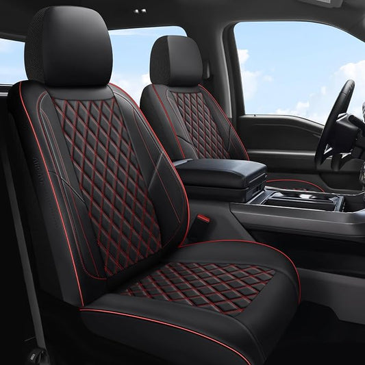 F150 Seat Covers, Custom Ford F150 Truck Seat Cover Fit for 2015-2025 F150 and 2017-2025 F250 F350 F450 Super Duty Crew Cab XL XLT Lariat King Ranch Platinum (Black red, Front and Rear(5 seats))