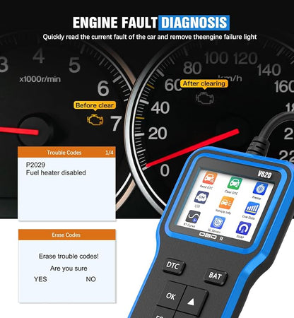 OBD2 Scanner with Upgrade Battery Tester - Diagnostic Tool for Cars that Check Engine Light & Emissions Readiness Read and Clears Vehicle Error Codes for All OBD II Protocol Vehicles Since 1996（Blue）