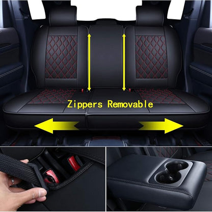 Huidasource Grand Cherokee Seat Covers, Waterproof Leather Customized Car Seat Cushion Covers, Full Set Seat Protectors Compatible with Grand Cherokee 2011-2022, (5 Pcs Full Set/Black&Red)