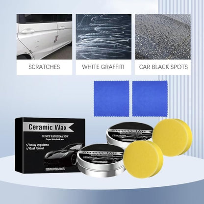Ceramic Coating Wax for Cars, Strong Protection Car Polish Wax, Car Paint Scratch Repair Paste, Long-Lasting Protection Cream with Sponge (2Pcs)