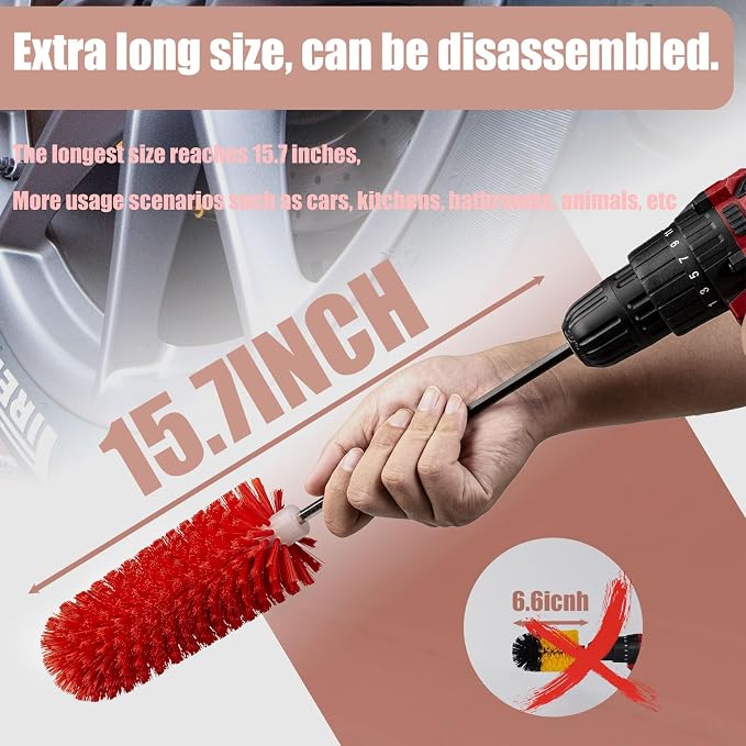 Wheel Brush, Soft Drill Wheel Cleaner Brush, Highly Dense and Durable Rim Cleaner Brush for Wheels, Rims, Engines, Exhaust,Motorcycles