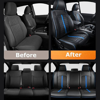 Carlimeki Leather Seat Covers Custom Fit for Tacoma Gen 3rd (2016-2023) Double & Crew Cab, for SR, SR5, Limited, TRD Pro, TRD Sport, TRD Off-Road, Trail Special Edition - Fully Covered