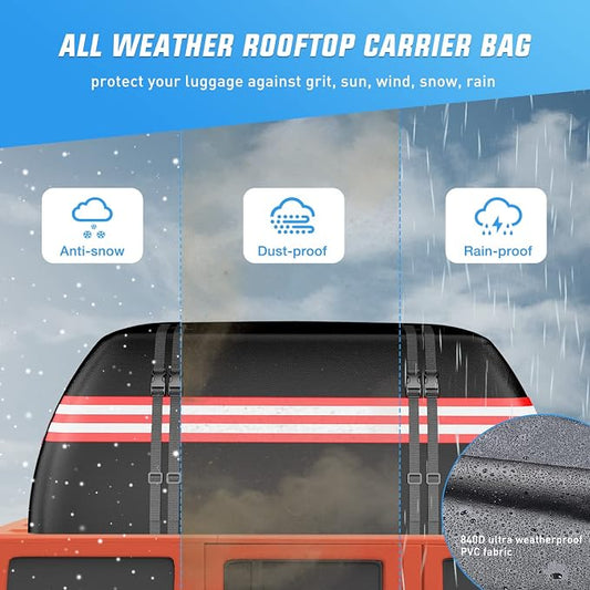 Nilight Car Roof Bag 21 Cubic Feet Waterproof Rooftop Cargo Carrier,Suitable for All Vehicle with/Without Rack - Waterproof Zip,Reflective Strip,Anti-Tear 840D PVC, with Anti-Slip Mat