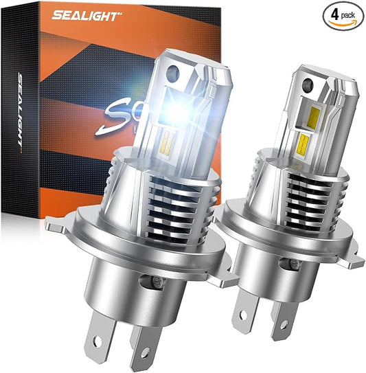 SEALIGHT H4/9003 LED Light Bulb, 1:1 Real Size, 900% Brighter than Origin, 46,000LM Super Output, 6500K Cool White with 25000RPM Fan, 3Mins Plug and Play, Pack of 2