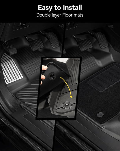 3W Floor Mats (with Metal Pedals) & Carpets for Ford F-150 2015-2026 & F150 Lightning 2022-2025 SuperCrew (w/o Fold Flat Storage), TPE All Weather Front & Rear 3PCS | Heavy Duty, Easy Clean - Black