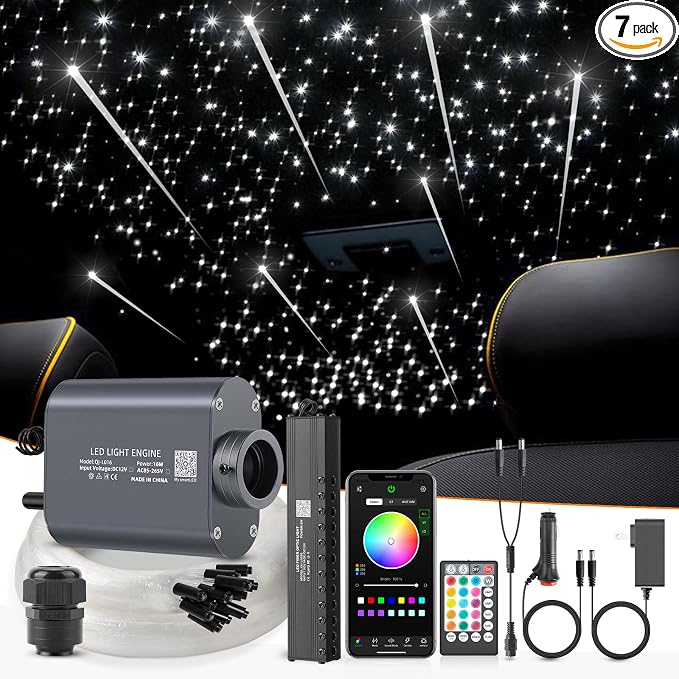 Meteor 16W Starlight Headliner Kit, Star Light Headliner with Bluetooth APP/Remote/Music Mode, Fiber Cable 450pcs of(0.03+0.04+0.06in)*9.8ft+Shooting Star kit for Car Roof&Home Decoration