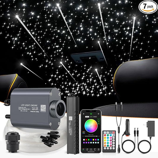 Meteor 16W Starlight Headliner Kit, Star Light Headliner with Bluetooth APP/Remote/Music Mode, Fiber Cable 450pcs of(0.03+0.04+0.06in)*9.8ft+Shooting Star kit for Car Roof&Home Decoration