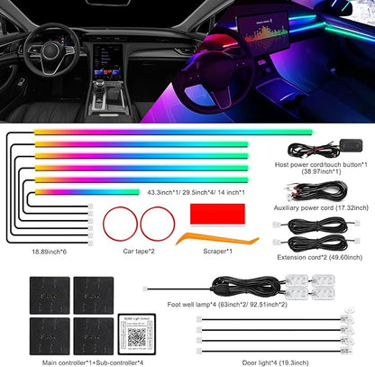 Dreamcolor Acrylic Interior Car LED Strip Light with Wireless APP, RGB 14 in 1 with 175 inches 612 LEDs Fiber Optic Strip Lights for Car, Dual Zone Music Sync Neon Car Ambient Lighting Kits
