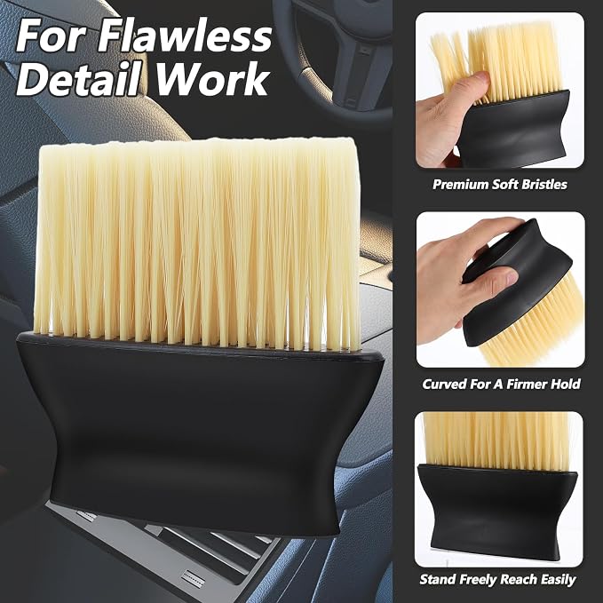 Gjinxi 2Pcs Auto Interior Dust Brushes, Car Cleaning Brushes Duster, Soft Bristles Car Brush, Detailing Brush Dusting Tool for Automotive Dashboard Interior, Exterior, Skylight (Yellow)
