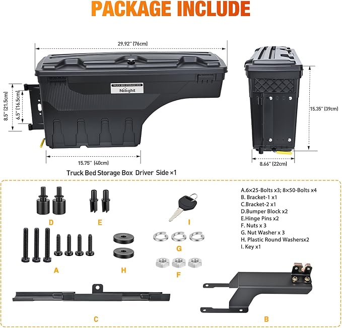 Nilight Truck Bed Tool Box Left Drivers Side Truck Tool Box Fit for Ford F-250/350 Super Duty 2017-2021 ABS Swing Case Truck Bed Storage Box with Lockable Lid Waterproof Wheel Well Toolbox Black