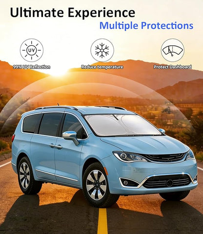 Windshield Sun Shade for 2017-2026 Chrysler Pacifica Minivan Accessories, Car Front Window Sun Visor & Heat Shield | 240T Sunshade Protection Blocks UV Rays Keep Your Car Cooler