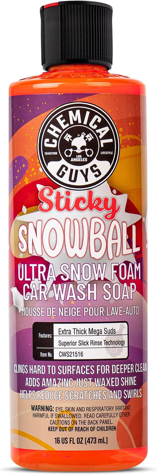 Chemical Guys CWS21516 Sticky Snowball Ultra Snow Foam Car Wash Soap (Works with Foam Cannons or Bucket Washes) Safe for Cars, Trucks, Motorcycles, RVs & More 16 fl oz, Cherry Scent