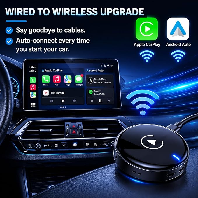 Compact USB Wireless Carplay/Android Auto Adapter for Fiat Panda 319 2016-2026,Voice Control Plug and Play