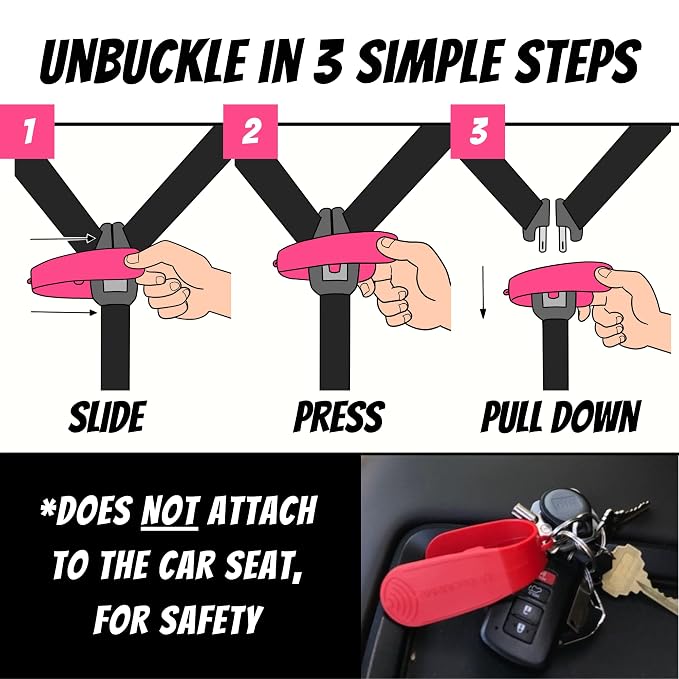 UnbuckleMe Car Seat Buckle Release Tool - Easy Opener Aid for Arthritis, Long Nails, Older Kids - Button Pusher for Infant, Toddler, Convertible 5 pt Harness car Seats - As Seen on Shark Tank (Pink)