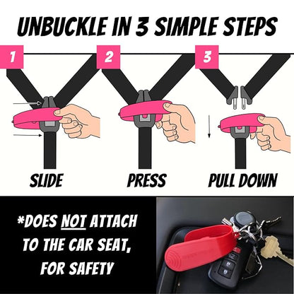 UnbuckleMe Car Seat Buckle Release Tool - Easy Opener Aid for Arthritis, Long Nails, Older Kids - Button Pusher for Infant, Toddler, Convertible 5 pt Harness car Seats - As Seen on Shark Tank (Pink)