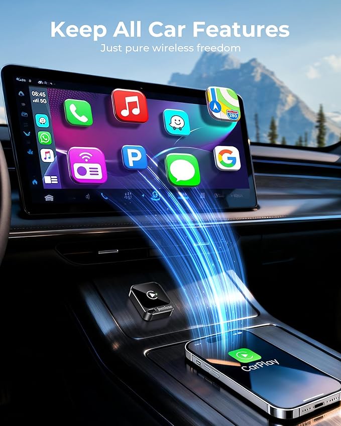 Jemluse Wireless CarPlay Adapter for Apple - Mini Size, Fast Stable Connection Convert Wired to Wireless Car Play Dongle for iPhone iOS 10+, Plug & Play for Cars from 2016+ w/USB-C(Onyx)