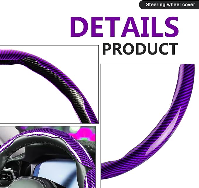 3pcs Universal Carbon Fiber Steering Wheel Cover - Anti-Slip & Segmented Design, Universal 99% Durable Steering Wheel Protector for Men and Women, Car Interior Accessory (Purple)
