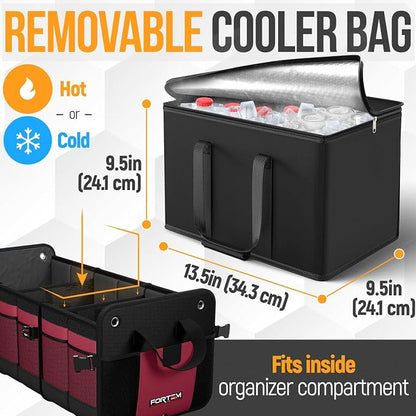 FORTEM Trunk Organizer with Cooler For SUV Car Organizer and Storage, Collapsible Multi-Compartment, Perfect Christmas Gifts For Men, Women, 1680D Oxford, Non Slip Bottom, Straps, Soft Cover 110L