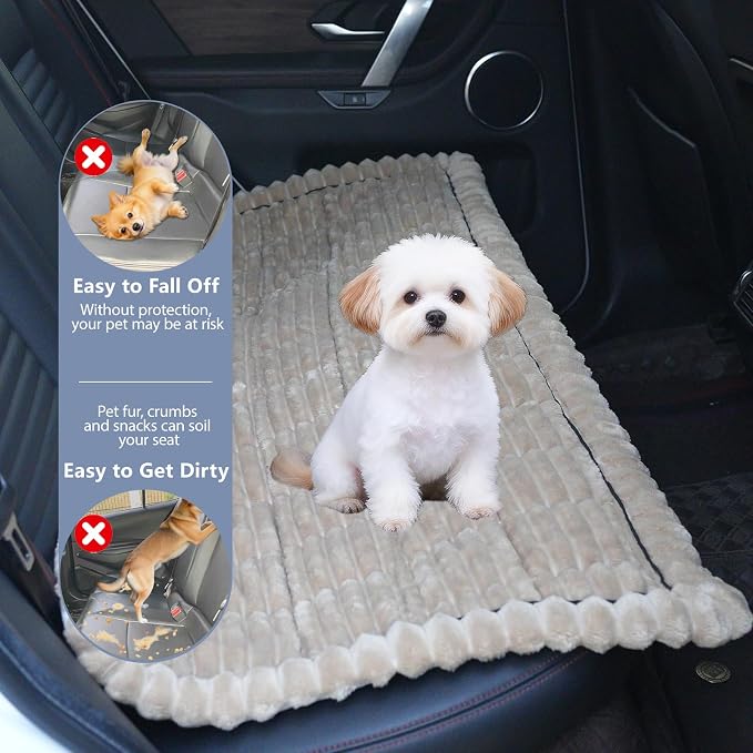 Dog Car Seat Waterproof Bed Cover Non-Slip Car Back Seat Soft and Comfortabl Pet Bed Mat Car Blanket for Travel Backseat Extender Seat Covers Dog Bed for Cars Trucks and SUVs (Brown Cover 23.6” x 51”)