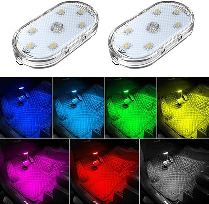 2 PCS Car Led Lights Interior,7 Colors Ambient Lighting Interior,USB Rechargeable Car Sound Control Light
