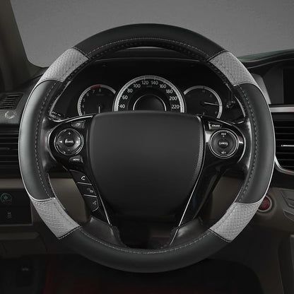 GIANT PANDA Steering Wheel Cover for Honda Civic(2006-2015),CR-Z, Insight, S2000 (Gray+Black-Small Size)