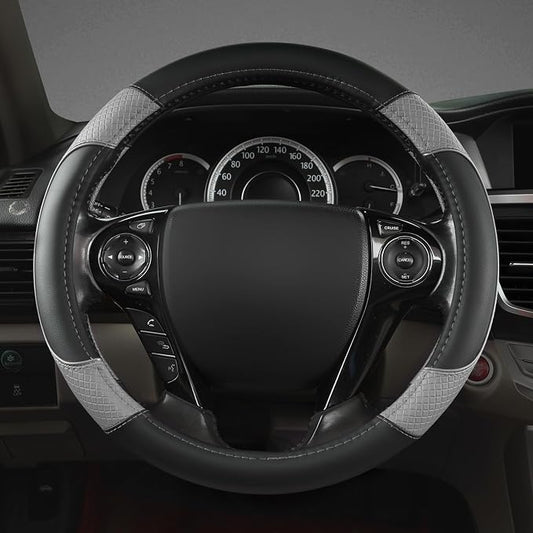 GIANT PANDA Steering Wheel Cover for Honda Civic(2006-2015),CR-Z, Insight, S2000 (Gray+Black-Small Size)
