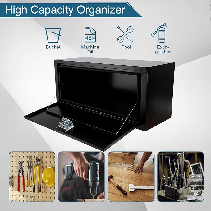 36"X14"X16" Underbody Steel Utility Truck Toolbox Black Heavy Duty Steel Trailer Box Pick Up Truck Tool Box Storage Organizer w/Lock & Keys