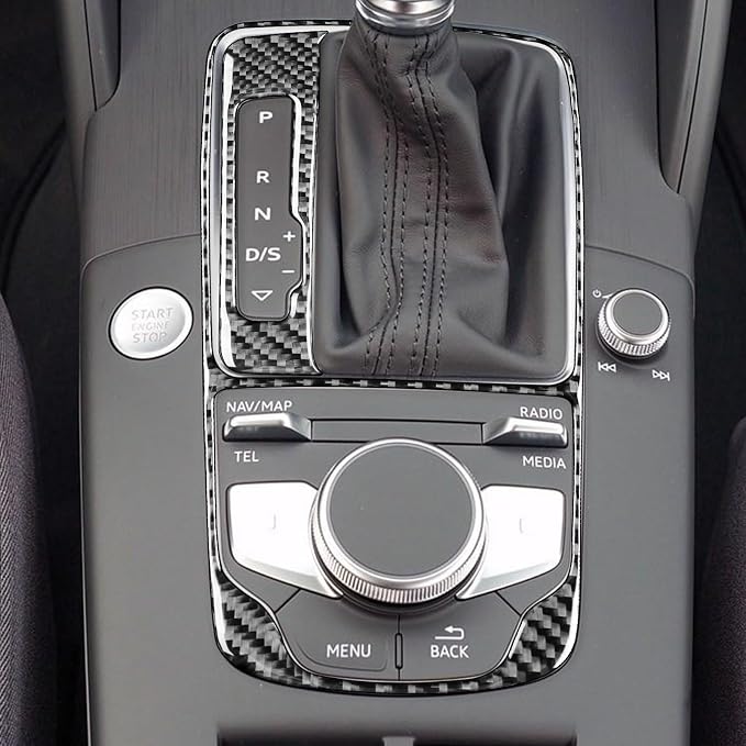Real Premium Carbon Fiber Decor Compatible with Audi A3 S3 RS3 8V 2013 2014 2015 2016 2017 2018 2019 Car Automatic Gear Shift Panel Decal Kit Auto Interior Accessories Sticker 2pcs Black
