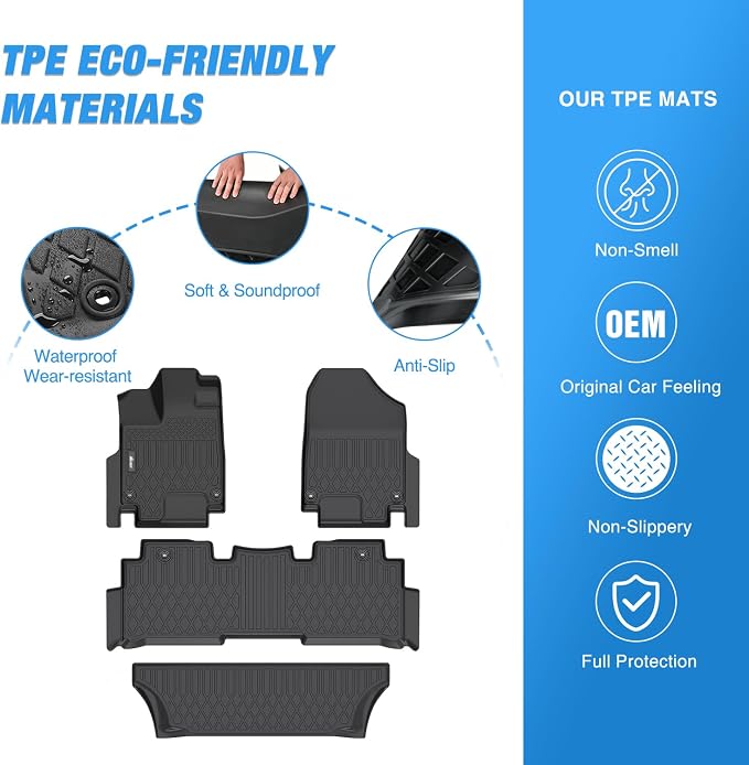 Nilight TPE Floor Mats for Honda Odyssey 2018 2019 2020 2021 2022 2023 2024 2025 2026 All Weather Custom Fit Heavy Duty Floor Liners