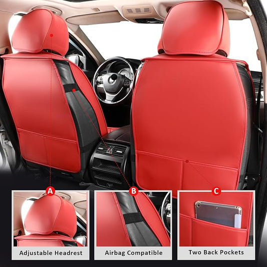 MIROZO Front Seat Covers,Waterproof Car Seat Covers Leather Automotive Seat Covers Universal Car Seat Protector Seat Cover Set Vehicle Cushion Cover for Sedan, Truck and SUV (2PCS Front, Wine Red)