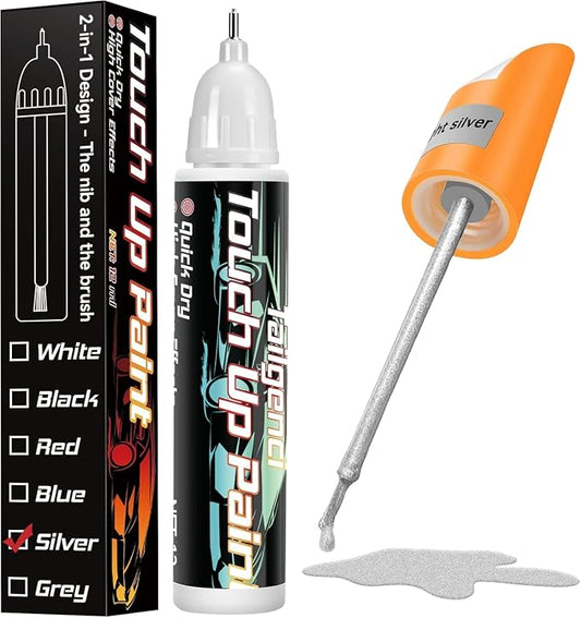 Sliver Touch Up Paint for Cars, 2-in-1 Scratch Repair Pen, 0.68 fl oz | Accurate silver match, effective scratch and chip repair, long-lasting, quick-dry, resists water and UV, helps prevent rust