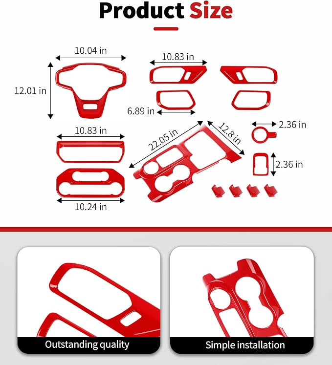 JWWY Interior Trim Kit Auto Interior Dress-Up Kit Decor Set Center Console Gear Shift Dashboard Panel Door Handle AC Rearview Vent Adjustment Cover Trim for 2021-2026 Ford Bronco Accessories 14pcs Red