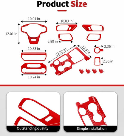 JWWY Interior Trim Kit Auto Interior Dress-Up Kit Decor Set Center Console Gear Shift Dashboard Panel Door Handle AC Rearview Vent Adjustment Cover Trim for 2021-2026 Ford Bronco Accessories 14pcs Red